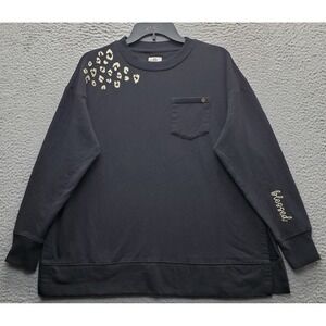 Marleylilly Blessed Sweatshirt Womens S Black Embroidered Leopard Print Pullover